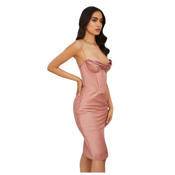 House of CB London Myrna Rose Satin Corset Slip Dress Fitted Cocktail Party Sm - Picture 3 of 14
